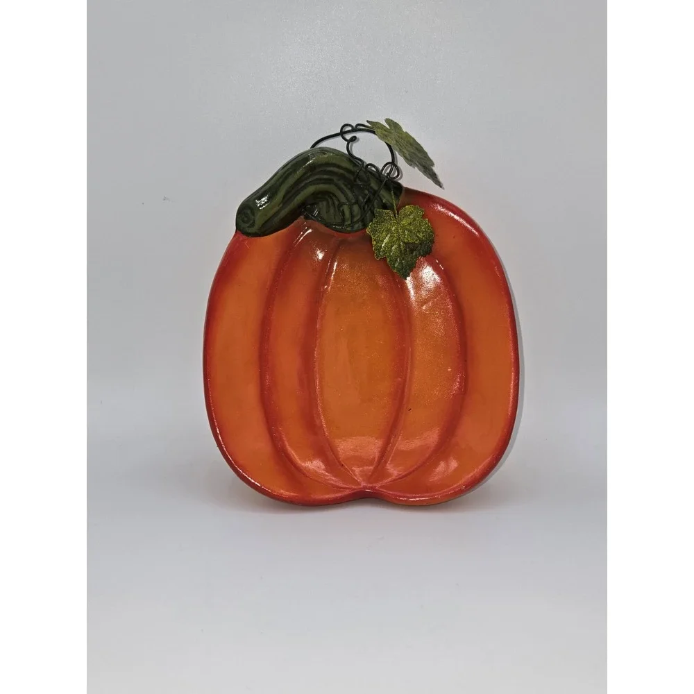 Orange Pottery Pumpkin Decorative Catch All Dish Vintage‎ 1980s